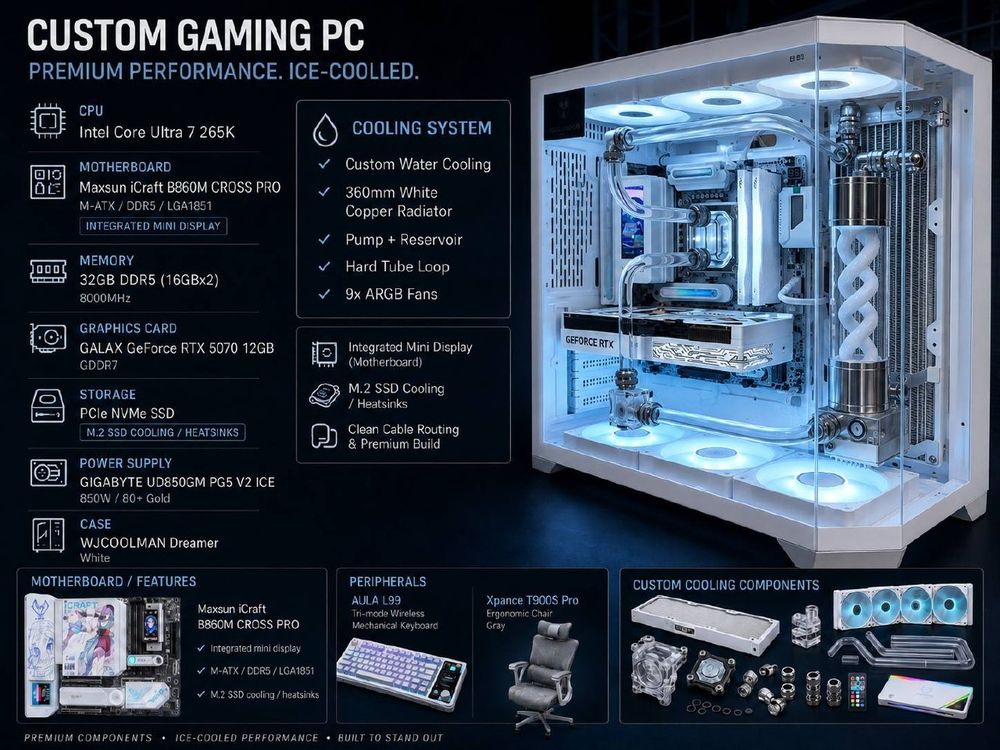 Игровой ПК Intel Core Ultra 7 265K, RTX 5070, кастом водяное охлаждение — 1